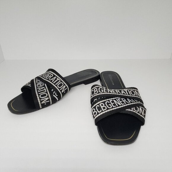 BCBGeneration Sandals Women's Size 9.5 Criss Cross Black/White Open Toe - Picture 1 of 8